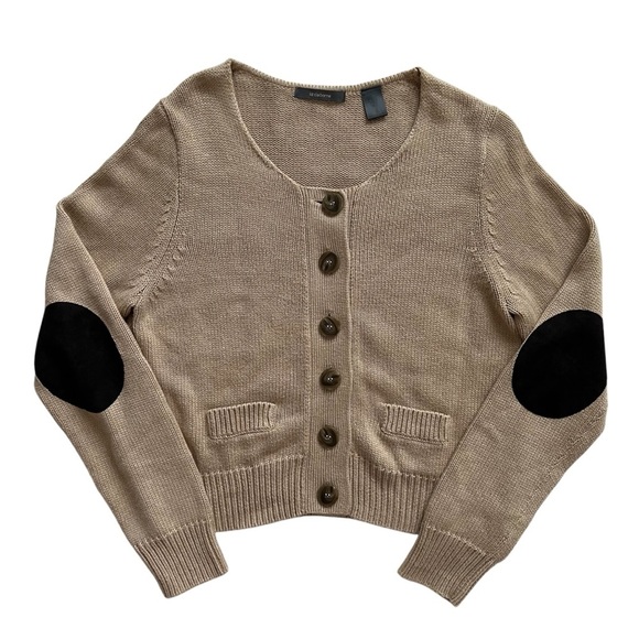 Liz Claiborne Cotton Blend Beige Brown Academia Button Down Cardigan Size L - Picture 1 of 15